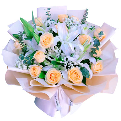 南京16朵香槟玫瑰2支百合，爱的温暖和幸福