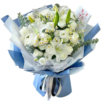 南京11朵白玫瑰桔梗百合，爱永恒不息