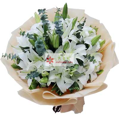 南京9支白色多头百合，祝福你幸福